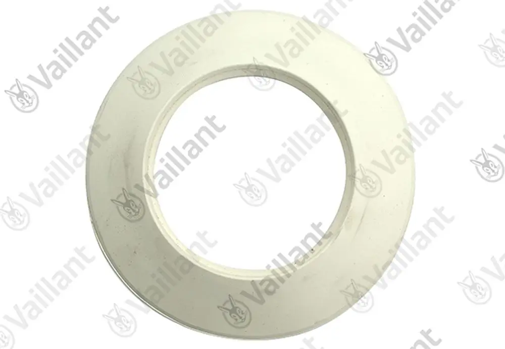 Runde, weiße Rosette von Vaillant mit innerem Durchlass. Die Oberfläche ist glatt und unbedruckt, geeignet für technische Anwendungen.